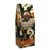 Mexico single origin coffee bag featuring Mexico Heritage Blend, 100% roasted coffee in artistic packaging.