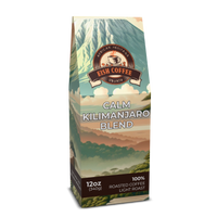 CALM KILIMANJARO BLEND coffee bag showcasing premium roasted coffee beans in a vibrant design.