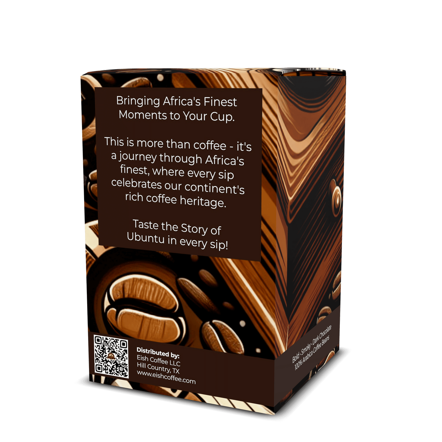 EISH DARK COFFEE PODS packaging featuring a rich coffee heritage and Ubuntu story in every sip.