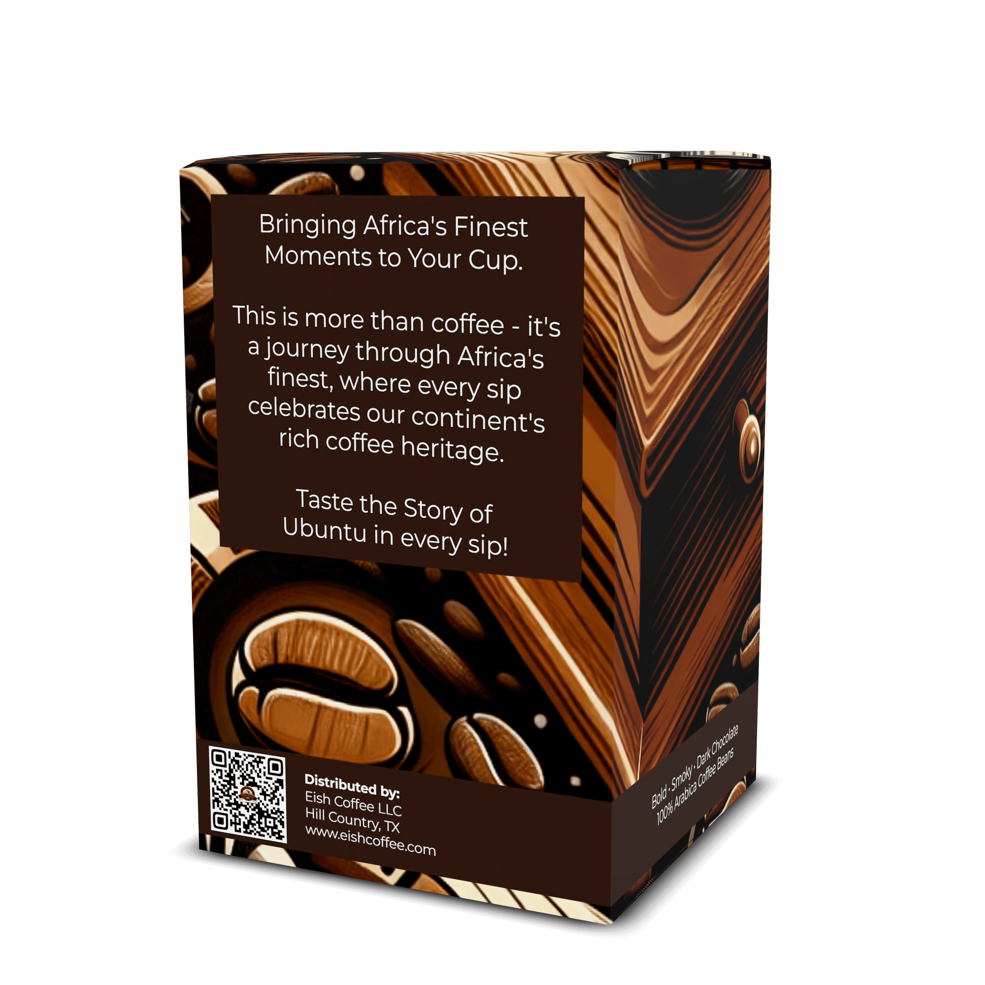 EISH DARK COFFEE PODS packaging featuring a rich coffee heritage and Ubuntu story in every sip.