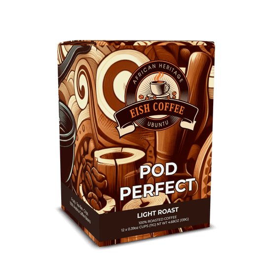 EISH LIGHT COFFEE PODS packaging featuring light roast coffee blend with vibrant design.