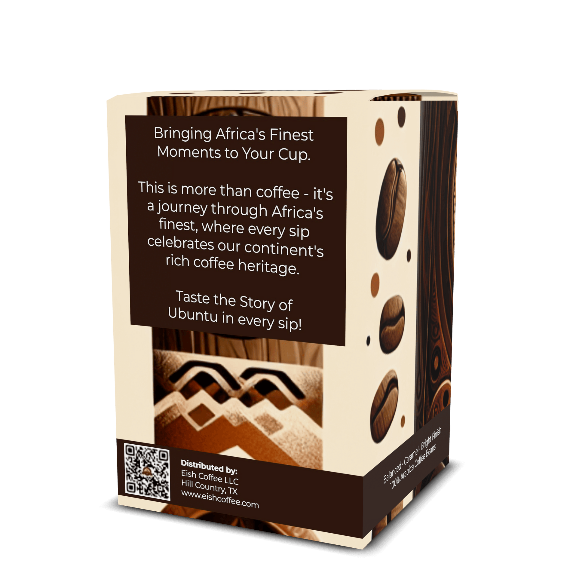 EISH MEDIUM COFFEE PODS packaging showcasing African coffee heritage and rich flavors of medium roast coffee pods.